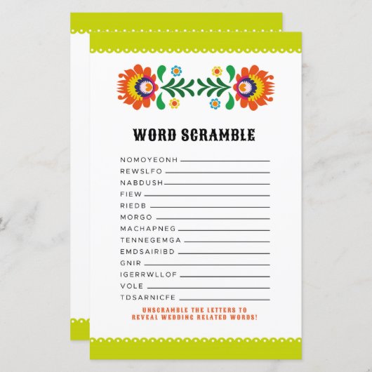 ブライダルシャワーゲームワードスクランブルゲームフェスタ (正面/裏面)