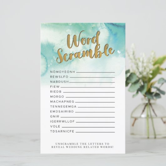 ブライダルシャワーゲームワードスクランブルゲームブルー金ゴールド (スタンド正面)