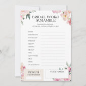 ブライダルシャワーゲームワードスクランブルピンクフローラ 招待状 (正面)