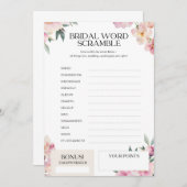 ブライダルシャワーゲームワードスクランブルピンクフローラ 招待状 (正面/裏面)