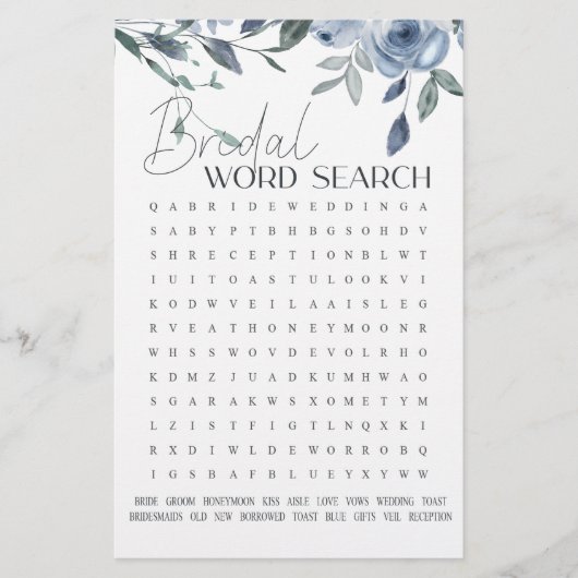 ブライダルシャワーゲームワード検索ほこりっぽい青い花 (正面)