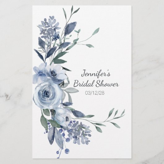 ブライダルシャワーゲームワード検索ほこりっぽい青い花 (裏面)