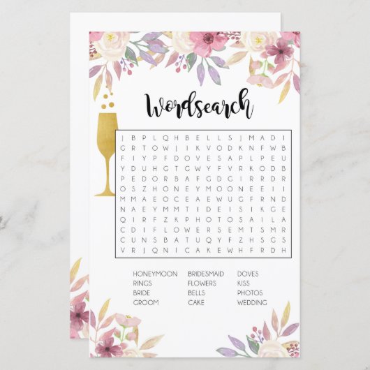 ブライダルシャワーゲームワード検索ゲームシャンパン (正面/裏面)