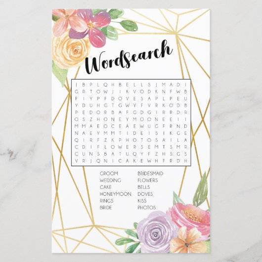 ブライダルシャワーゲームワード検索ゲームピンクフローラ (正面)