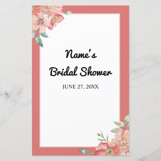 ブライダルシャワーゲームワード検索ゲームピンクフローラ (裏面)