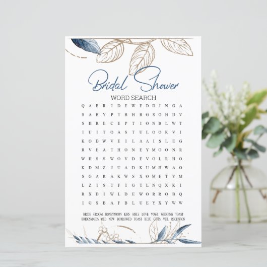 ブライダルシャワーゲームワード検索ブルー金ゴールドフローラ (スタンド正面)