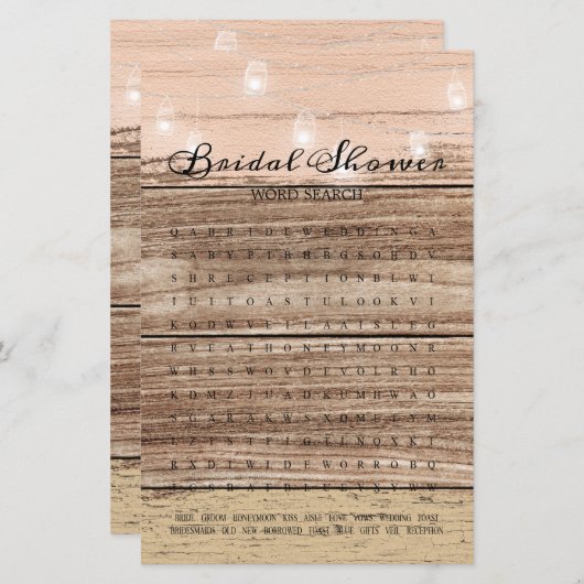 ブライダルシャワーゲームワード検索素朴ウッドランタン (正面/裏面)