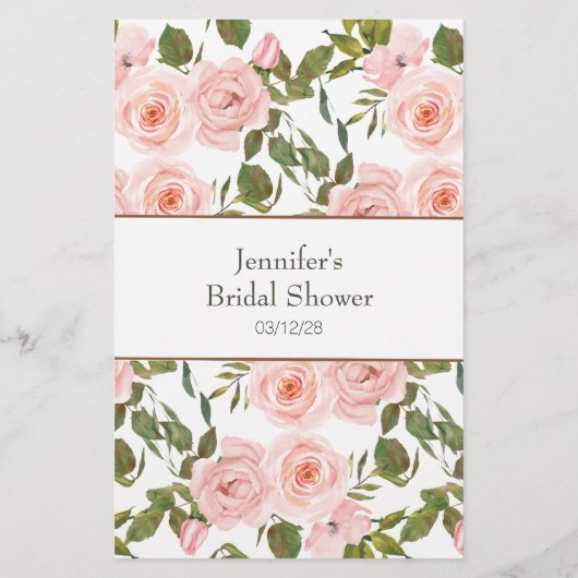 ブライダルシャワーゲームワード検索赤面ピンクローズ (裏面)