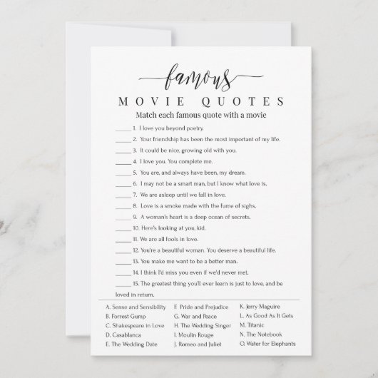 ブライダルシャワーゲーム名画引用文 招待状 (正面)