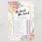 ブライダルシャワーゲーム彼は彼女がゲームフローラを言った (正面/裏面)