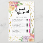 ブライダルシャワーゲーム彼は彼女がゲームフローラを言った (正面)