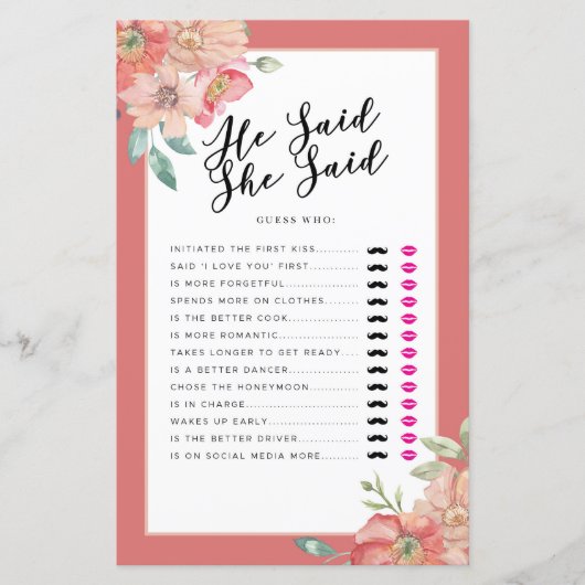 ブライダルシャワーゲーム彼は彼女がゲームフローラを言った (正面)