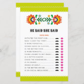 ブライダルシャワーゲーム彼は彼女はゲームフィエスタと言った (正面/裏面)