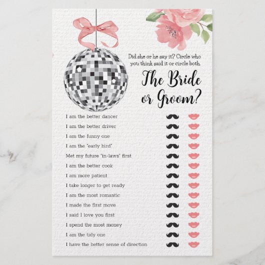 ブライダルシャワーゲーム彼は彼女はディスコボールを言った (正面)
