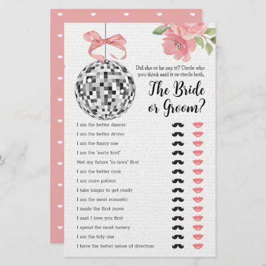ブライダルシャワーゲーム彼は彼女はディスコボールを言った (正面/裏面)