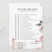 ブライダルシャワーゲーム彼は彼女はピンクのフローラを言った 招待状 (正面/裏面)