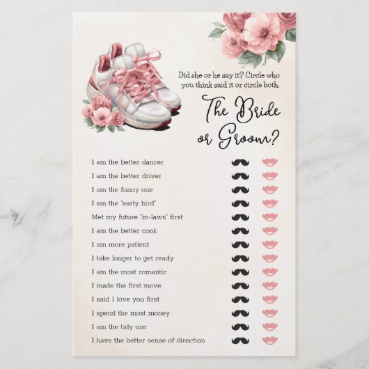 ブライダルシャワーゲーム彼は彼女はフローラスニーカーと言った (正面)