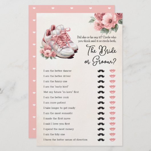 ブライダルシャワーゲーム彼は彼女はフローラスニーカーと言った (正面/裏面)