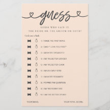 ブライダルシャワーゲーム彼は彼女は推測を言った