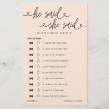 ブライダルシャワーゲーム彼は彼女は推測を言った