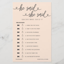 ブライダルシャワーゲーム彼は彼女は推測を言った