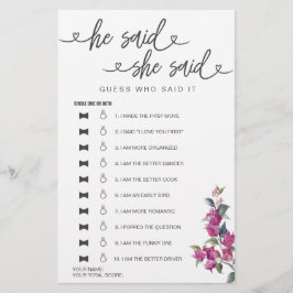ブライダルシャワーゲーム彼は彼女は推測を言った