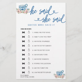 ブライダルシャワーゲーム彼は彼女は推測を言った