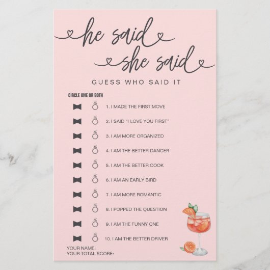 ブライダルシャワーゲーム彼は彼女は推測を言った (正面)