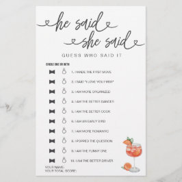 ブライダルシャワーゲーム彼は彼女は推測を言った