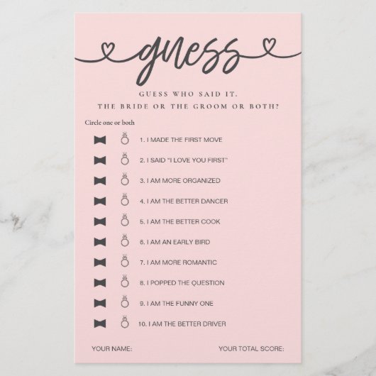 ブライダルシャワーゲーム彼は彼女は推測を言った (正面)