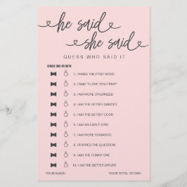 ブライダルシャワーゲーム彼は彼女は推測を言った