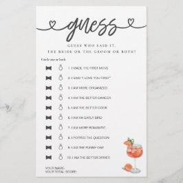 ブライダルシャワーゲーム彼は彼女は推測アペロールと言った