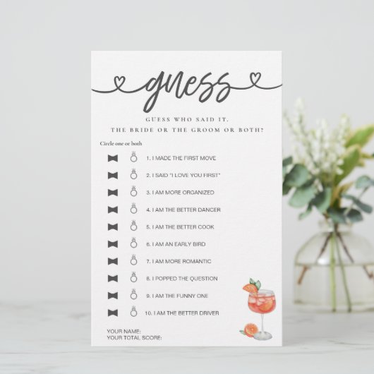 ブライダルシャワーゲーム彼は彼女は推測アペロールと言った (スタンド正面)