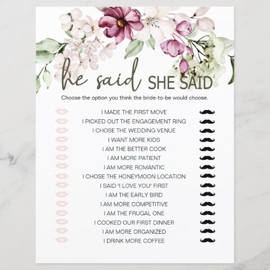 ブライダルシャワーゲーム彼は彼女は牡丹ピンクと言った (正面)