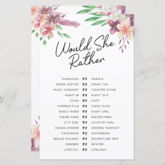 ブライダルシャワーゲーム彼女はむしろゲームフローラ (正面/裏面)