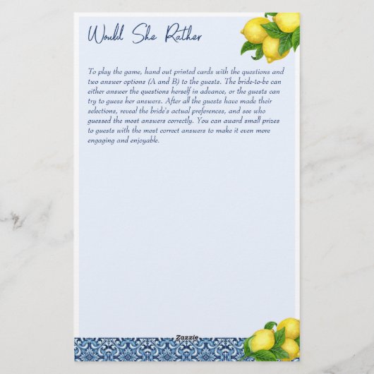 ブライダルシャワーゲーム彼女はむしろゲーム 便箋 (裏面)