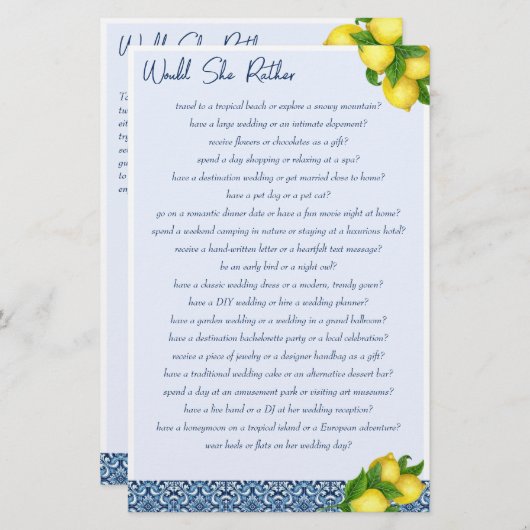 ブライダルシャワーゲーム彼女はむしろゲーム 便箋 (正面/裏面)