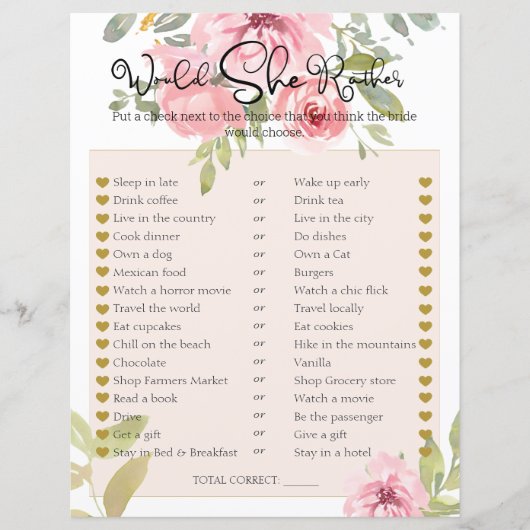 ブライダルシャワーゲーム彼女はむしろ赤面フローラ (正面)