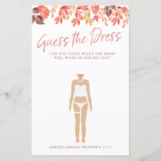 ブライダルシャワーゲーム推測ザ・ドレス紅葉 (正面)