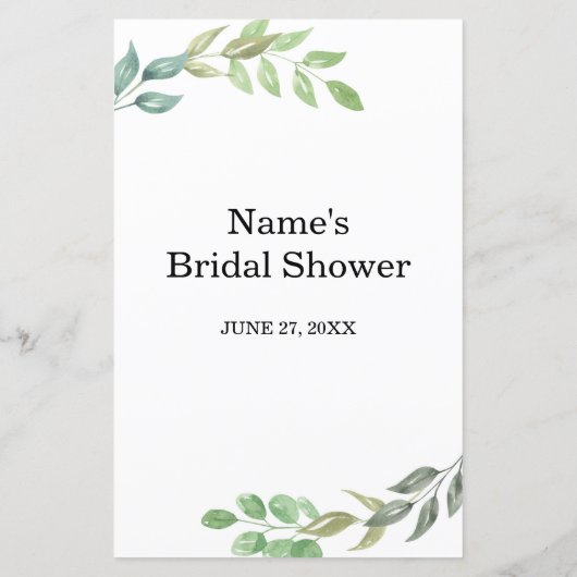 ブライダルシャワーゲーム日付の夜の提案グリーン (裏面)