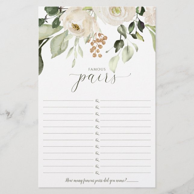 ブライダルシャワーゲーム有名カップル – 有名ペアI (正面)