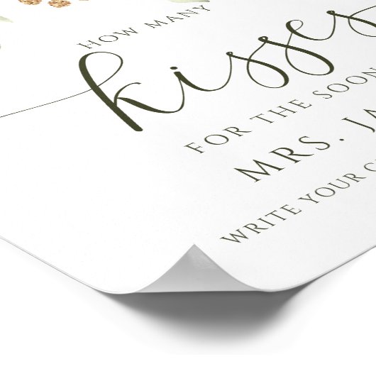 ブライダルシャワーゲーム白い緑のキスの数 ポスター (角)