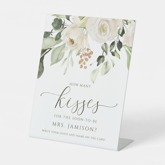 ブライダルシャワーゲーム白い緑のキスの数 台座サイン (正面)