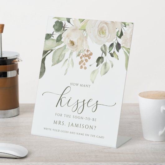ブライダルシャワーゲーム白い緑のキスの数 台座サイン (インサイチュ)