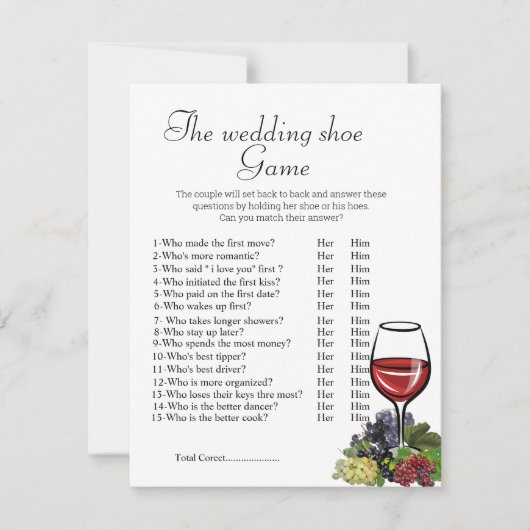 ブライダルシャワーゲーム結婚のシューゲーム。 招待状 (正面)