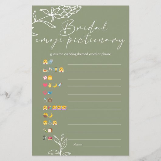 ブライダルシャワーゲーム絵文字のセージ緑 (正面)
