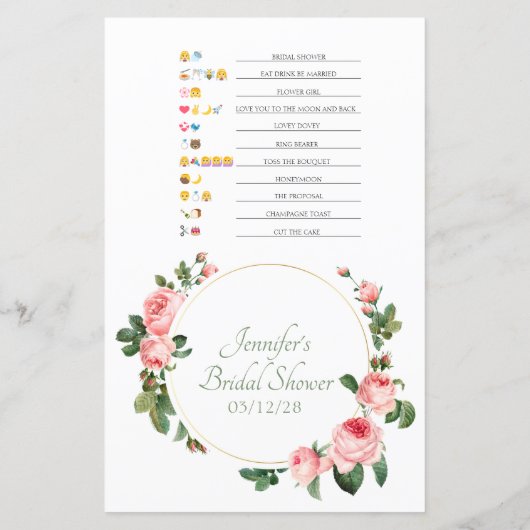 ブライダルシャワーゲーム絵文字の赤面バラ (裏面)