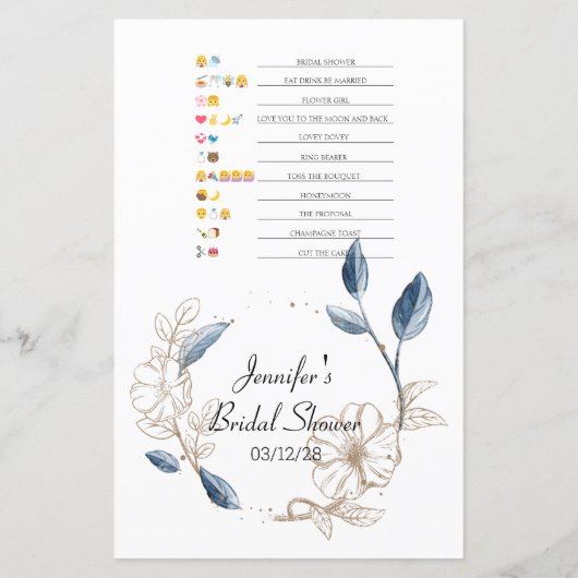 ブライダルシャワーゲーム絵文字の青い金ゴールド (裏面)