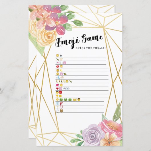 ブライダルシャワーゲーム絵文字ゲームのフローラ (正面/裏面)