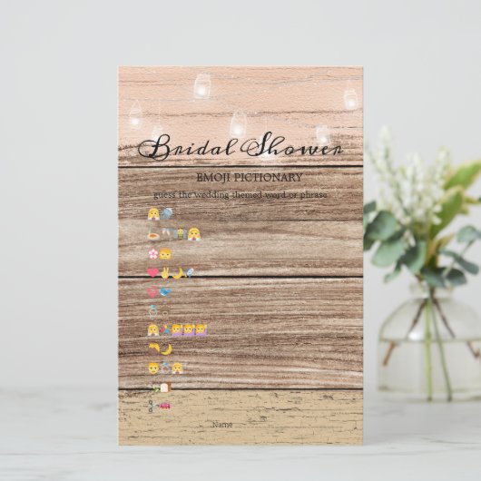 ブライダルシャワーゲーム絵文字素朴木材 (スタンド正面)